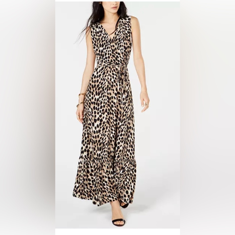 INC International Concepts Leopard-Print Sleeveless Maxi Dress in Black and Tan